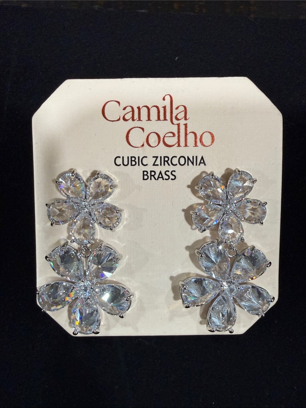 Camila Coelho Silver-Tone Clear Floral Drop Earrings